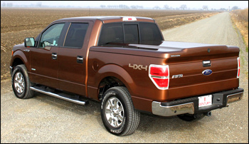 Hard tonneau truck bed covers from Century, Silhoutte is a premium tonneau with easy no drill installation Bronze Ford truck with Century Silhoutte Premium hard tonneau