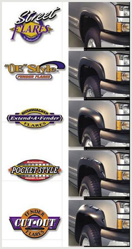 Bushwacker Street Flares, Ole' Premium Flares, Extend-A-Fender Flares, Pocket Style Flares and Cut Out Flares