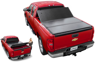 Encore Tri-Fold Hard Panel Tonneau on Chevy Silverado Red Truck